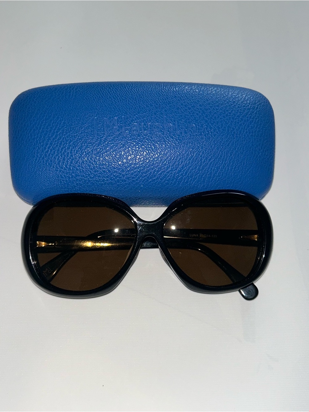 Black Oversized Sunglasses with Blue Case. J Mcglaughlin